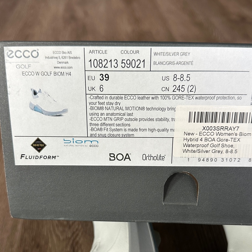 ECCO Women's BIOM H4 Spikeless Golf Shoes White & Grey Size 8-8.5 Waterproof - Picture 9 of 9